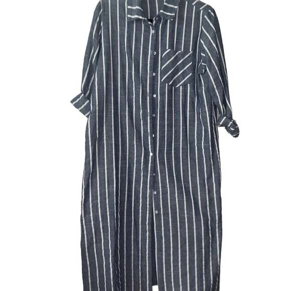 Unbranded Dresses & Skirts - Blue and White Striped Longline Shirt Dress - Casual Button-Down